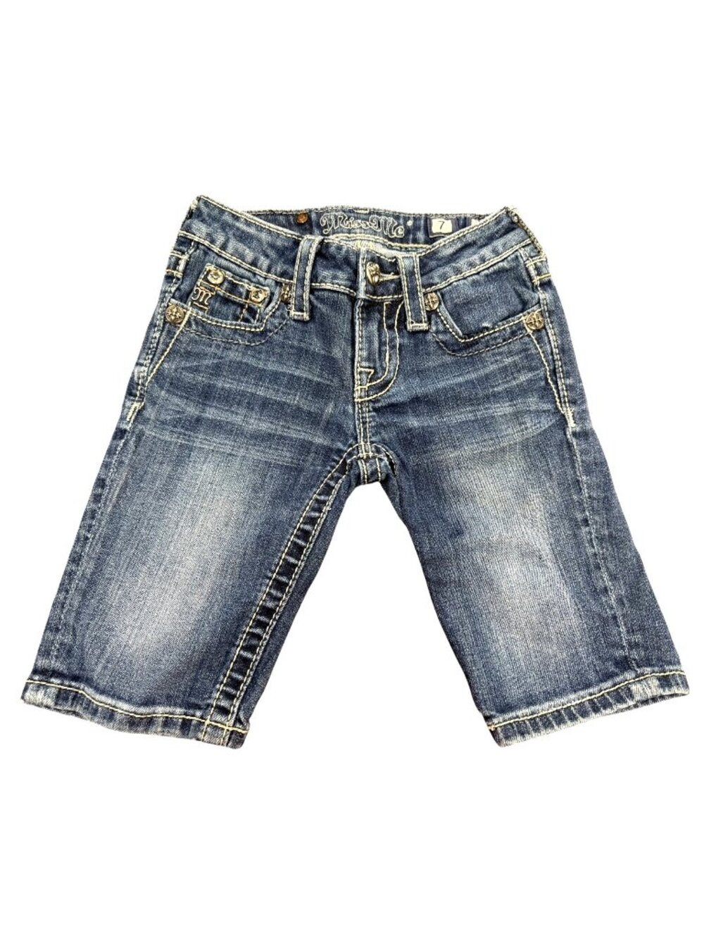 Miss Me‎ Girls Bermuda Denim Shorts W/ Embroidered Crosses Size 7